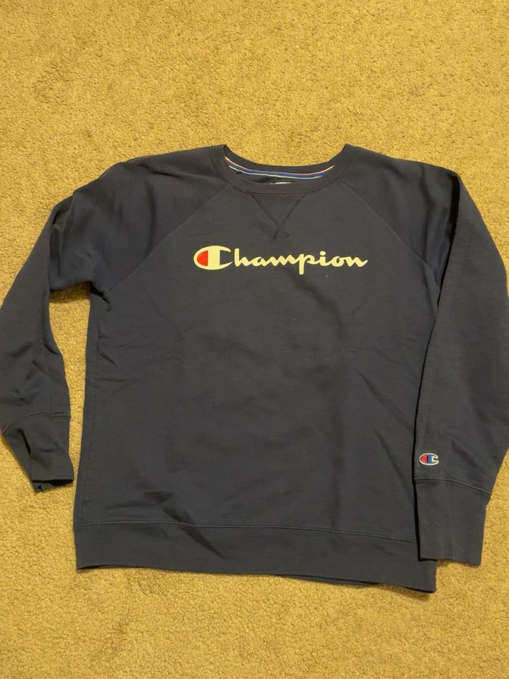 Champion Men's Dark Blue Crewneck Sweatshirt with Script Logo